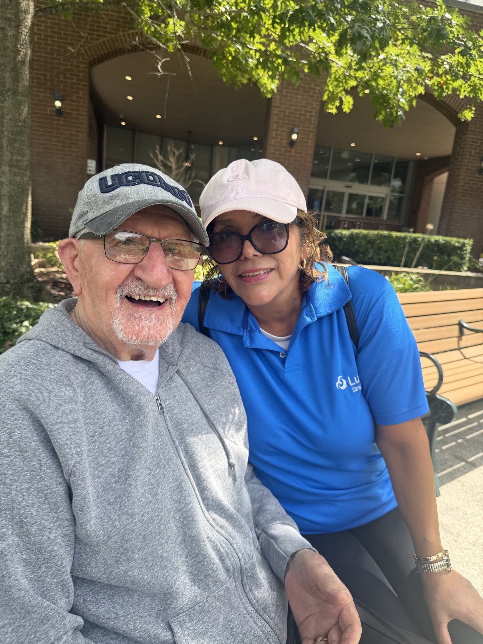 Luvarel caregiver spending time outdoors with a client